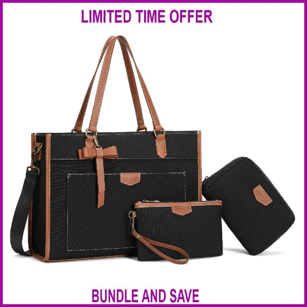 Large 15.6 Inch Canvas Laptop Tote Bag with Padded Compartment & Shoulder Strap